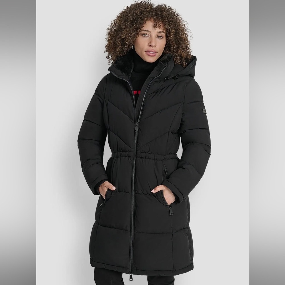 DKNY Black Hooded Puffer Coat w/ Detachable‎ Hood